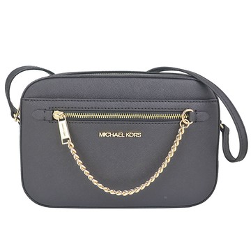 Michael Kors Jet Set 黑防刮皮革金鍊方形斜背包