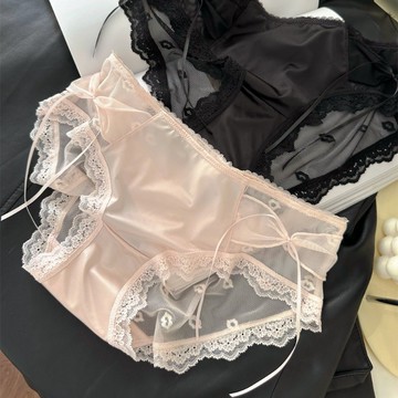 Xuan♥法式奢華緞麵蕾絲內褲女性感24新款少女士三角褲中低腰蝴蝶結甜美