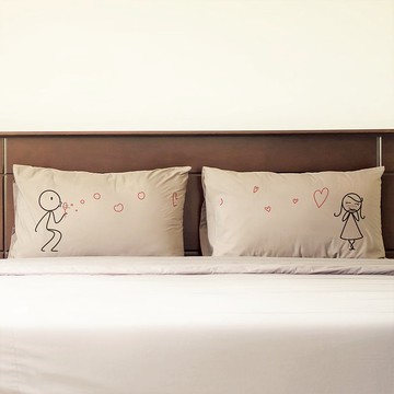 愛的泡泡 對枕枕頭套組 男孩遇見女孩系列 白/藍/卡其|Humantouch