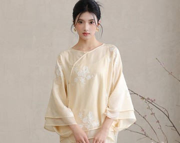 【花葉】新中式復古中國風 立體繡花/亞麻上衣/半裙