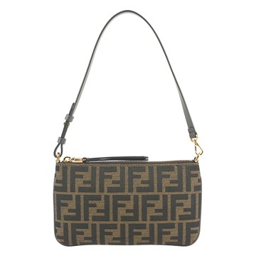 FENDI Baguette FF Logo 緹花布扁形手提包(棕色)