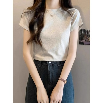 ROOLRREN 純棉 短袖T恤 正肩 顯瘦上衣 圓領上衣 夏天衣服 素色上衣 韓系 chic ins風 夏天 上衣女