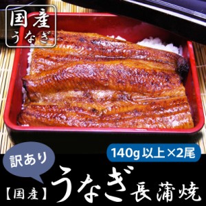 うなぎ 鰻 国産 うなぎ長蒲焼140ｇ以上×２尾　訳あり 国産（鹿児島県）送料無料 ウナギ 蒲焼 ワケアリ お中元 ご贈答に！ のし可