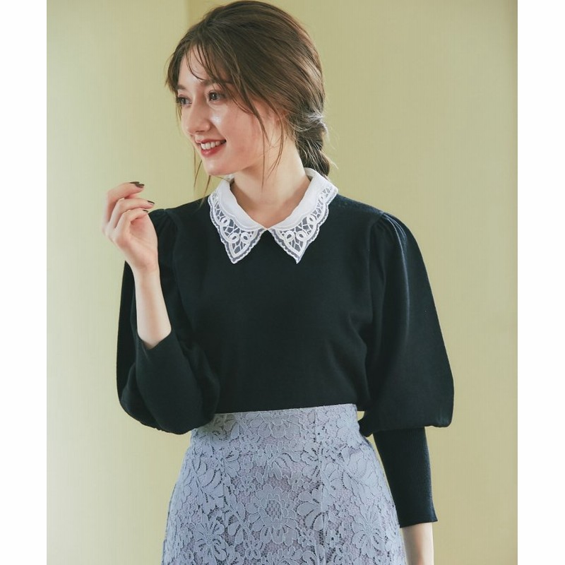 Tocco Closet トッコクローゼット 取り外し可能なレース襟付きニットプルオーバー レディース Black 通販 Lineポイント最大1 0 Get Lineショッピング