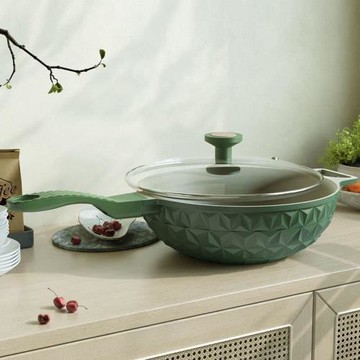 北歐風格不粘鍋炒鍋鈦金家用炒菜鍋有鈦合金電磁爐平底鍋煎鍋通用