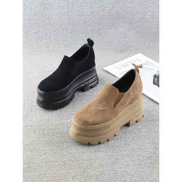 歐洲站坡跟低幫女鞋2025春秋新款磨砂皮10cm厚底超高跟套腳單鞋女