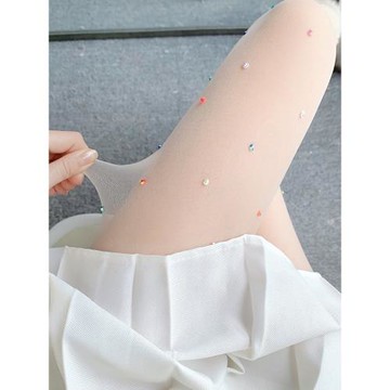 白絲閃鉆星光絲襪女薄款防勾絲夏甜美復古純欲仙氣連褲襪帶鉆襪子