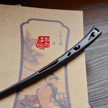 手工雕刻黑檀木發簪子復古典盤發新娘古風發飾頭飾清風漢服配飾1入
