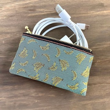 【香蕉】畳緣 扁平小收納包 零錢包 卡片夾 薄荷綠 金色 水果