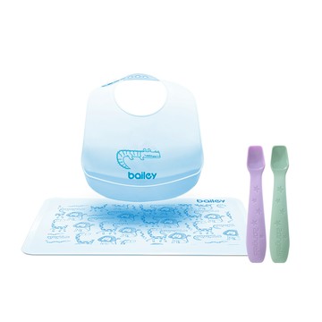 2angels 矽膠餵食湯匙+BAILEY矽膠圍兜餐墊禮盒(藍)