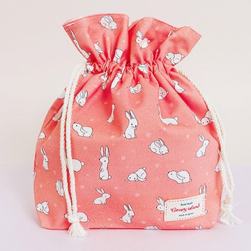 韓國 Coney Island - 防水束口便當袋/收納袋-粉紅小兔 (25.5X25.5X8cm)