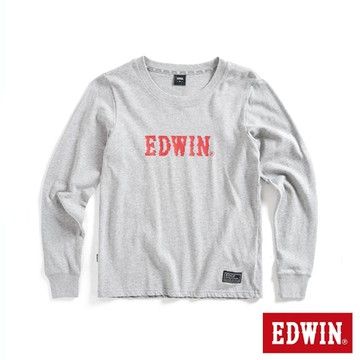 EDWIN 女裝 EDGE 光能雜訊LOGO印花長袖T恤-麻灰色