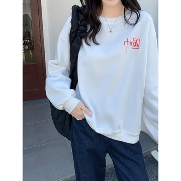 oversize衛衣女2025秋冬新款韓版情侶裝寬松圓領中國風長袖上衣服