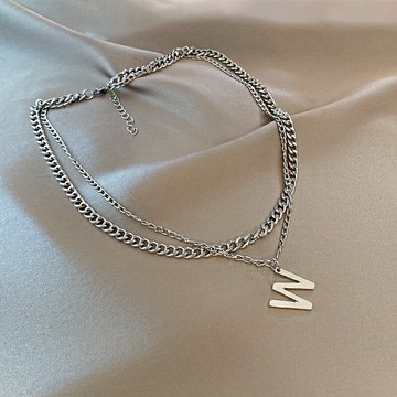 銀色鏈條字母雙層項鏈女2022年新款潮韓國氣質網紅時尚百搭鎖骨鏈