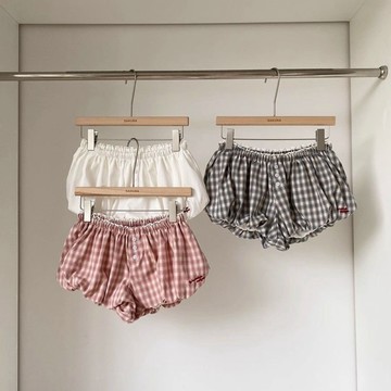 復古格紋減齡鬆緊腰花苞褲女夏季 新款韓系甜美時尚寬褲 AJ69