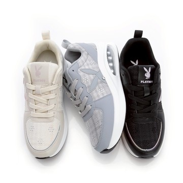 PLAYBOY 英倫漫步 水鑽休閒氣墊鞋-灰藍/黑/杏粉(PY1653)