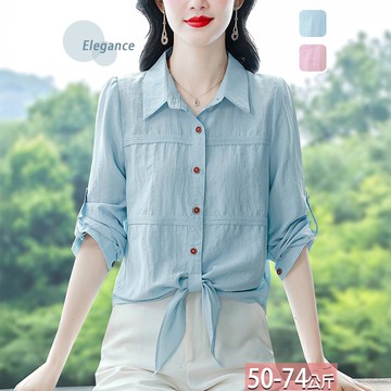 翻領下擺交叉系帶襯衫(2色) L-3XL【235975X】【現+預】☆流行前線☆