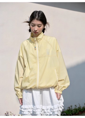 odd maker 樹莓粉立領防曬外套女春秋薄款寬松百搭夾克