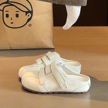✨精選好物✨厚底勃肯鞋包頭半拖鞋女 夏外穿百搭小白鞋  復古一腳蹬懶人小白鞋 運動鞋 休閒白鞋
