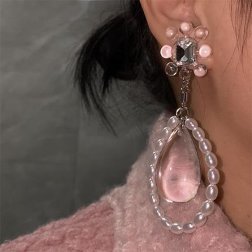 歐韓飾品歐美夸張時尚個性潮流禮服走秀款長款珍珠水滴大耳環耳夾