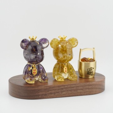 【Hourrae荷萊】 客製化禮物 雙入招財好運晶熊 招財吊牌 一桶金