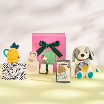 🎁客製刺繡【Qbibiya新生兒禮物】祝福系列-大富大貴-安撫娃娃+純綿紗布巾+圍兜+固齒器+鳳梨手搖鈴贈卡片(蛇年/新生禮/嬰兒禮/滿月禮/彌月禮/生日禮)