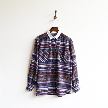 【蛋植物古著】紫光圖騰印花古著襯衫