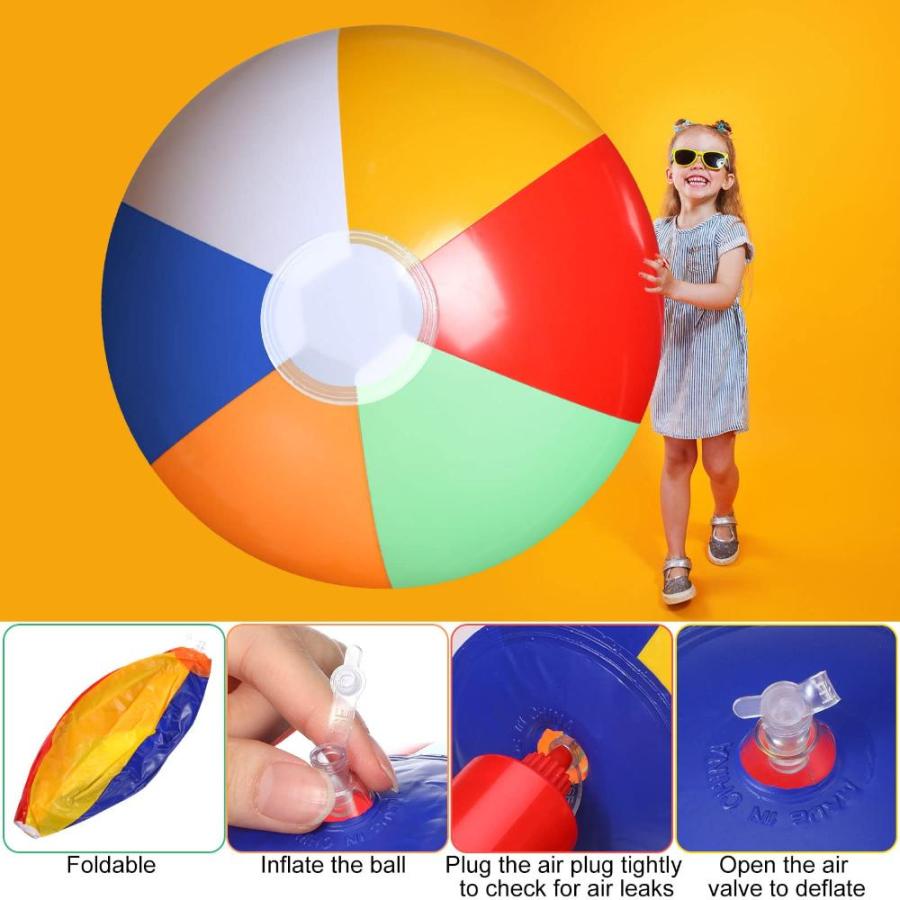 Pack Giant Inflatable Beach Balls, 60 Inch Huge Rainbow Color Swimming Po