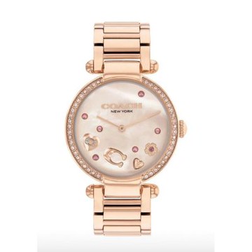 COACH 官方授權 外圈晶鑽玫瑰金時尚腕錶-動態水晶造型-玫瑰金-女錶(CO14504266)36mm