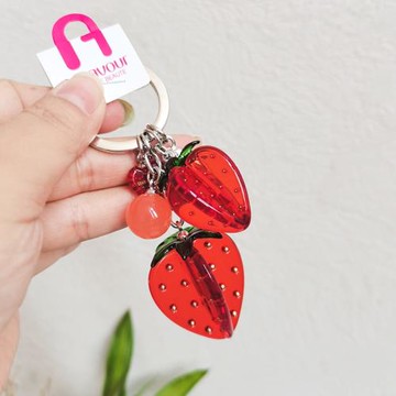 韓國進口GRAIN de BEAUTE大小草莓水鉆愛心球鑰匙扣鑰匙圈包掛件