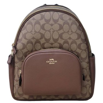 COACH 經典LOGO雙側置物雙拉鍊後背包/緹花滿版