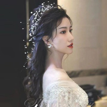 💖囍💖新娘頭飾森系仙氣珍珠髮箍韓式髮帶超仙花環結婚髮飾婚紗配飾結婚頭飾 髮飾 婚紗頭飾 面紗 髮夾 鯊魚夾