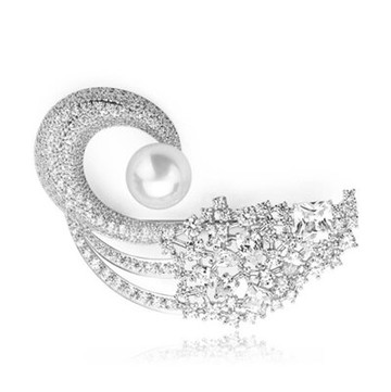 純銀胸針鍍白金珍珠胸章-精緻奢華鑲鑽別緻情人節生日禮物女飾品73cw26【獨家進口】【米蘭精品】