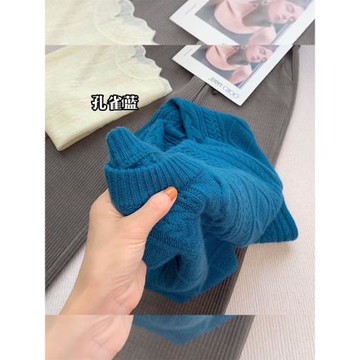 CHAO級推薦！顯白孔雀藍毛衣女軟糯親膚針織衫重工設計感麻花上衣