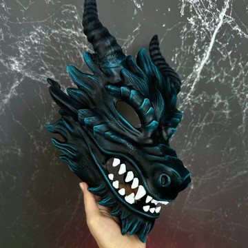 藍綠龍面具，史矛革，海龍面具角色扮演，萬聖節龍面具