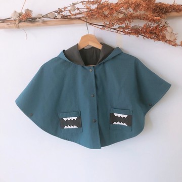 島森家 / 恐龍斗篷 / 親子裝小孩款 /普魯士藍X深灰
