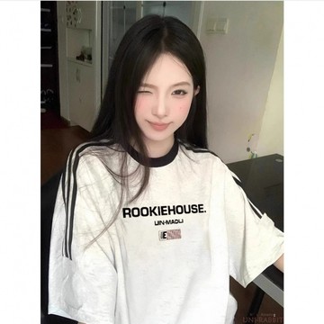 【台灣出貨】t恤 條槓短袖衣服 ins國美式復古 印花 T恤 上衣 oversize T恤 潮流衣服 夏天衣服