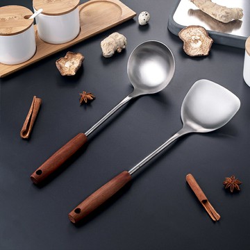 不銹鋼鍋鏟家用木柄防燙鍋鏟勺子套裝創意廚房湯勺鏟子中式炒菜鏟