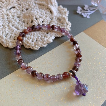 揉碎星辰。天然紫幽靈5mm手鏈 紫水晶編織幸運小豬吊墜治癒手串