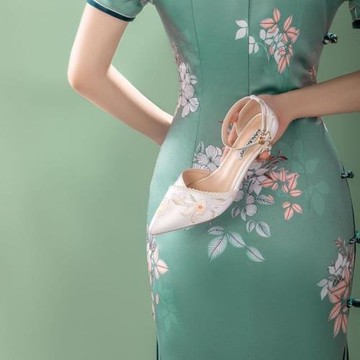 細跟高大東2025配旗袍中空涼鞋女新款新中式夏秋帶刺繡國風高跟鞋