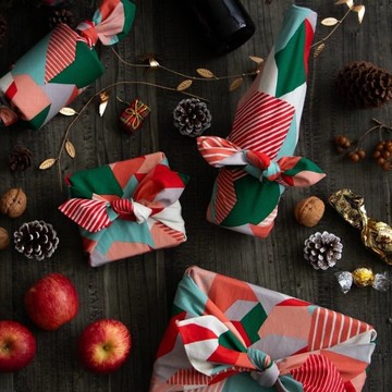 京都風呂敷包巾-小晴 中巾-家(房子-紅綠)