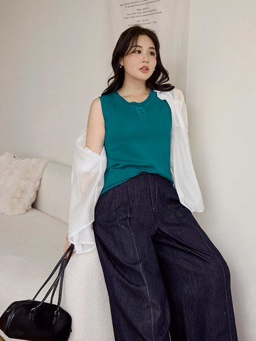 涼爽針織半開襟無袖上衣