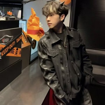 美式復古工裝翻領夾克男新款潮流休閒寬鬆短版外套男