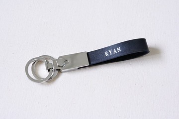 客製化燙金 / 義大利植鞣革 / 真皮鑰匙圈 / 環環相扣 - 黑色款