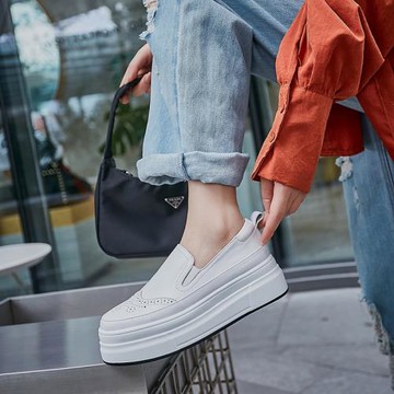 厚底樂福鞋女真皮松糕一腳蹬懶人鞋2025早春新款歐美高跟百搭單鞋