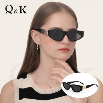 【Q&K】時髦貓眼偏光墨鏡｜黑曜金｜TR90高級金釦鏡腳｜輕量抗UV400防眩光｜精品穿搭必備