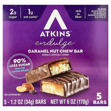 Atkins, Endulge™，焦糖堅果脆棒，5 根，每根 1.2 盎司（34 克）
