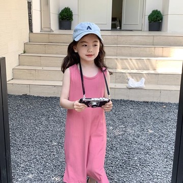 mori🎀mori女童純色簡約甜美系背心裙夏季韓版時髦修身長裙子兒童洋氣連衣裙