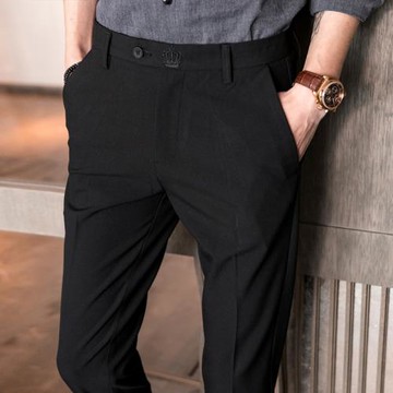 秋季韓版潮流西褲男士商務修身小腳九分休閑褲職業上班加絨長褲子