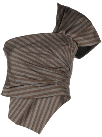Tory Burch - striped one-shoulder top - women - Cotton/Spandex/Elastane/Lyocell/Cotton - 14 - Grey
